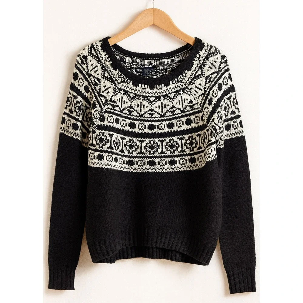American Eagle Sz M Womens Wool Fair Isle Scoop Neck Pullover Sweater‎